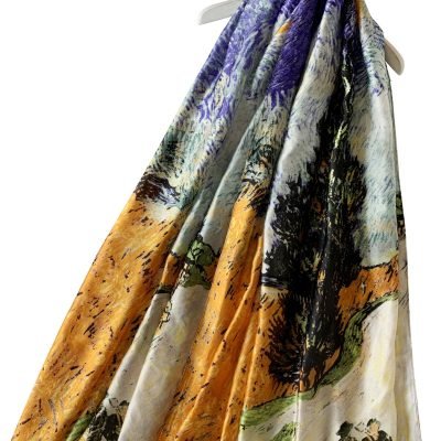 van gogh cypress and star print silk scarf