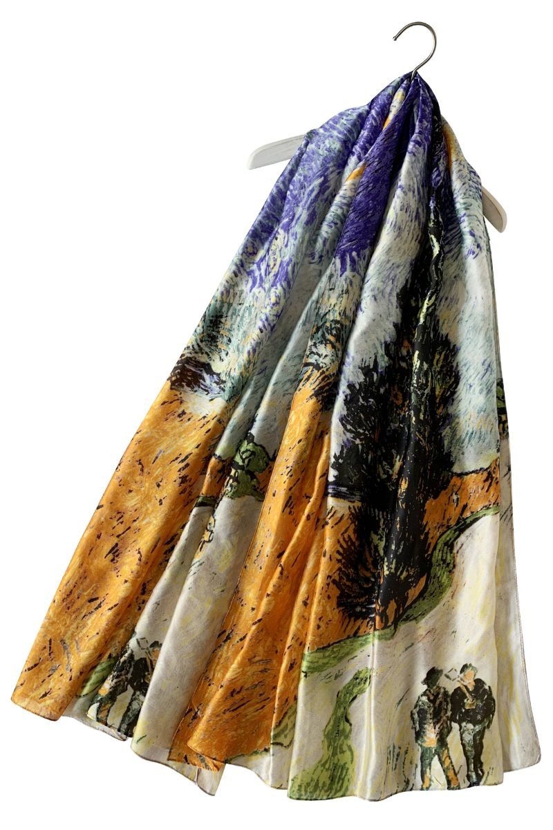 van gogh cypress and star print silk scarf