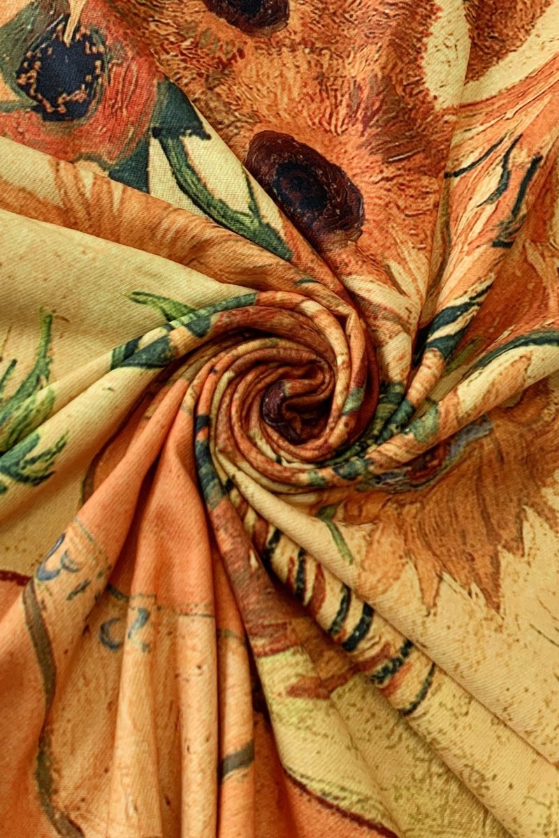 Van Gogh Sunflowers print wool tassel scarf