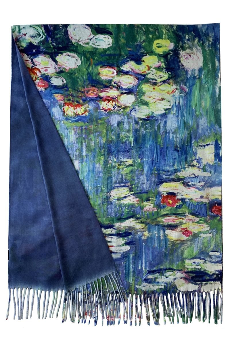 monet water lilies print wool scarf