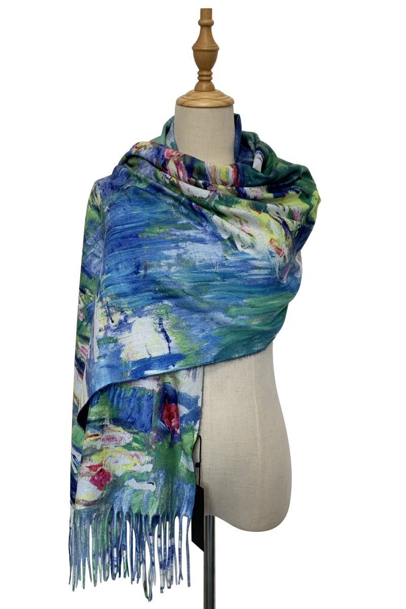 monet water lilies print wool scarf