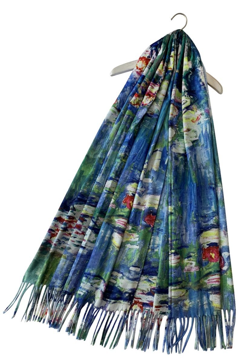 monet water lilies print wool scarf