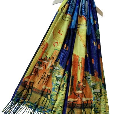 van gogh terrace cafe at night print wool tassel scarf