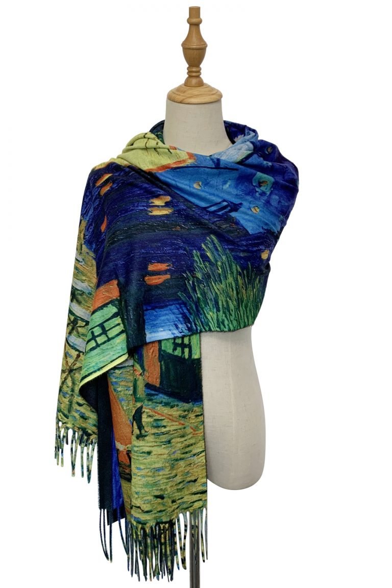 Van Gogh Terrace Cafe at Night Print Wool Tassel Scarf : Scarves Direct ...