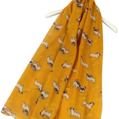 pug dog printed scarf mustard