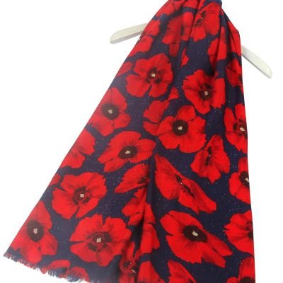 Glitter Bold Poppy Frayed Scarf