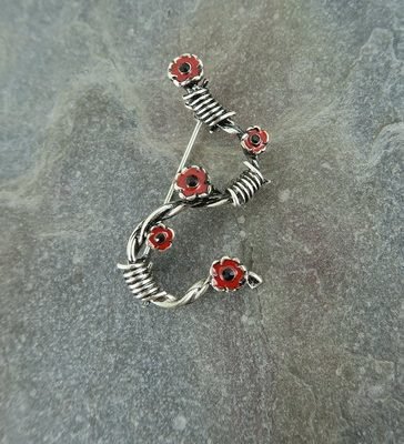 barbed wire poppy brooch
