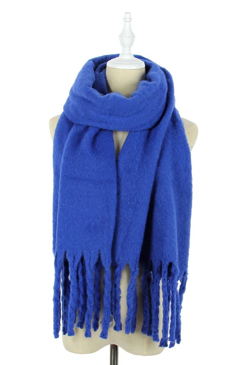 royal blue soft plain tassel blanket wrap