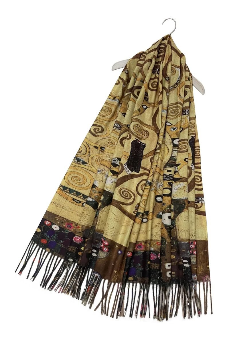 klimt tree of life wool tassel scarf