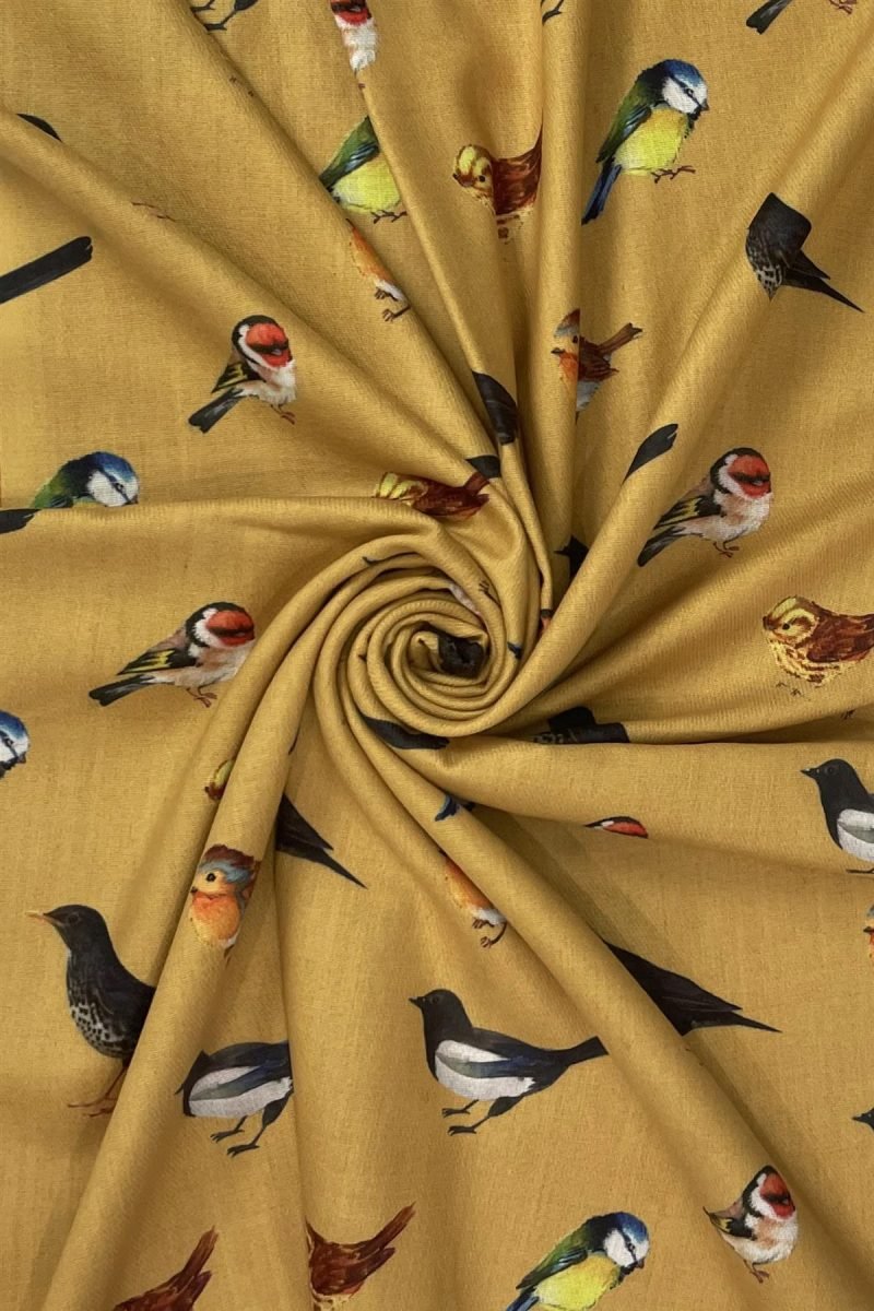 British wildlife bird tassel scarf mustard