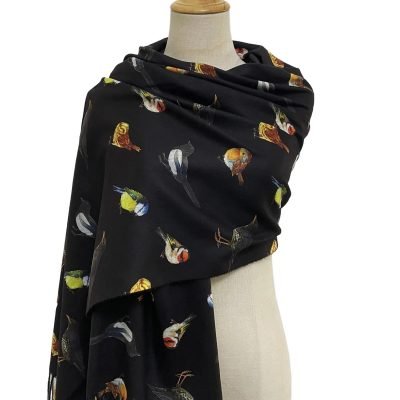 British wildlife bird tassel scarf black