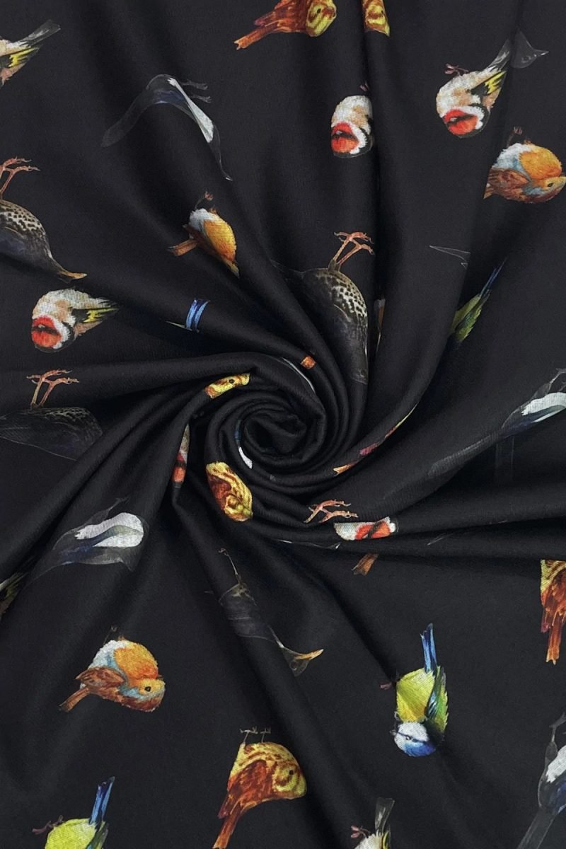 British wildlife bird tassel scarf black