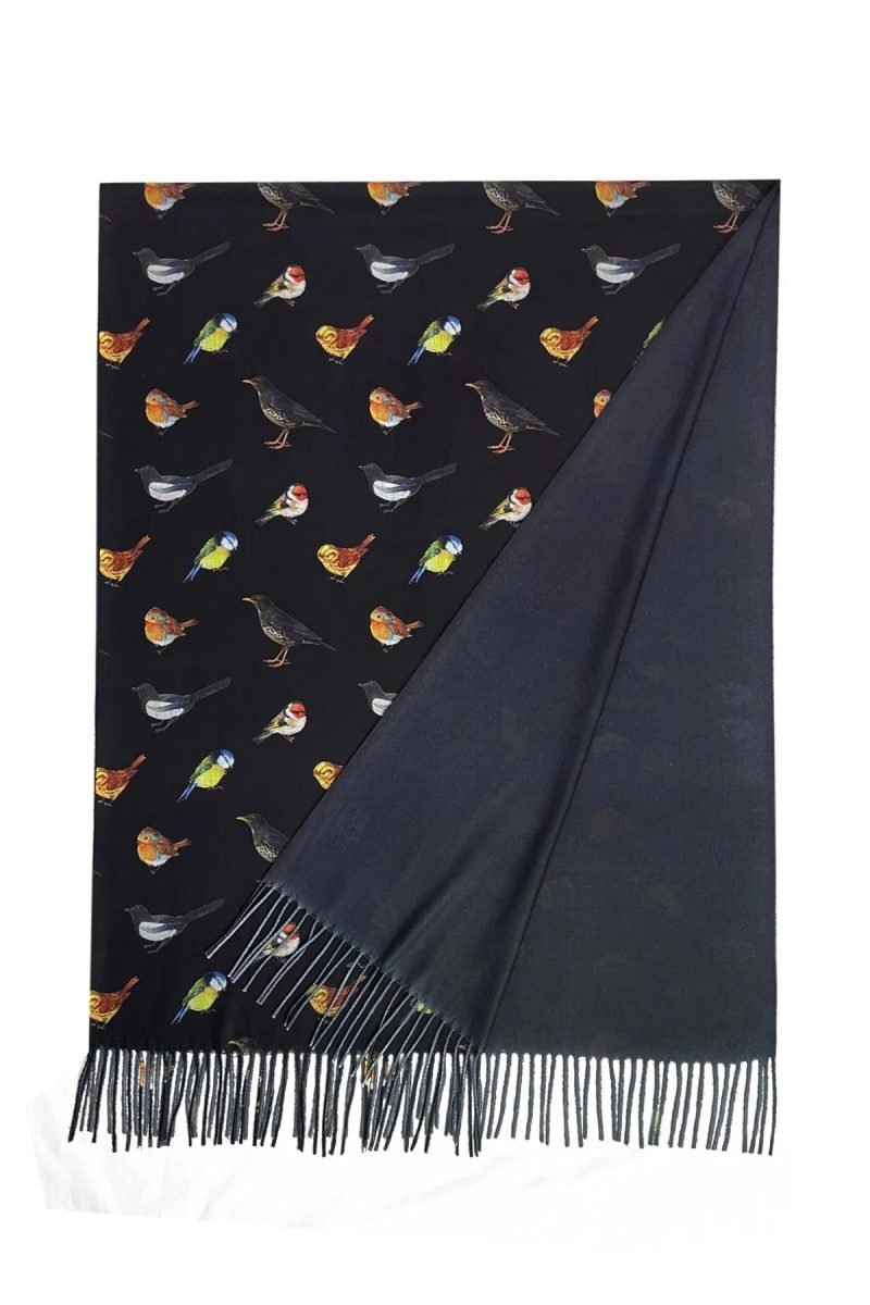 British wildlife bird tassel scarf black