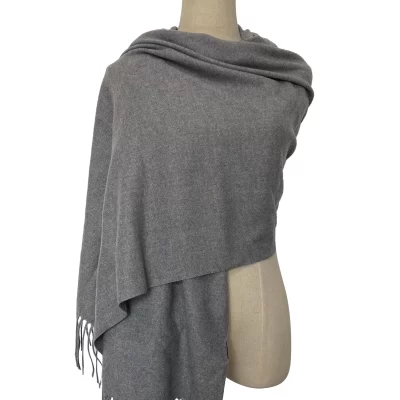 soft wool tassel blanket wrap scarf dark grey