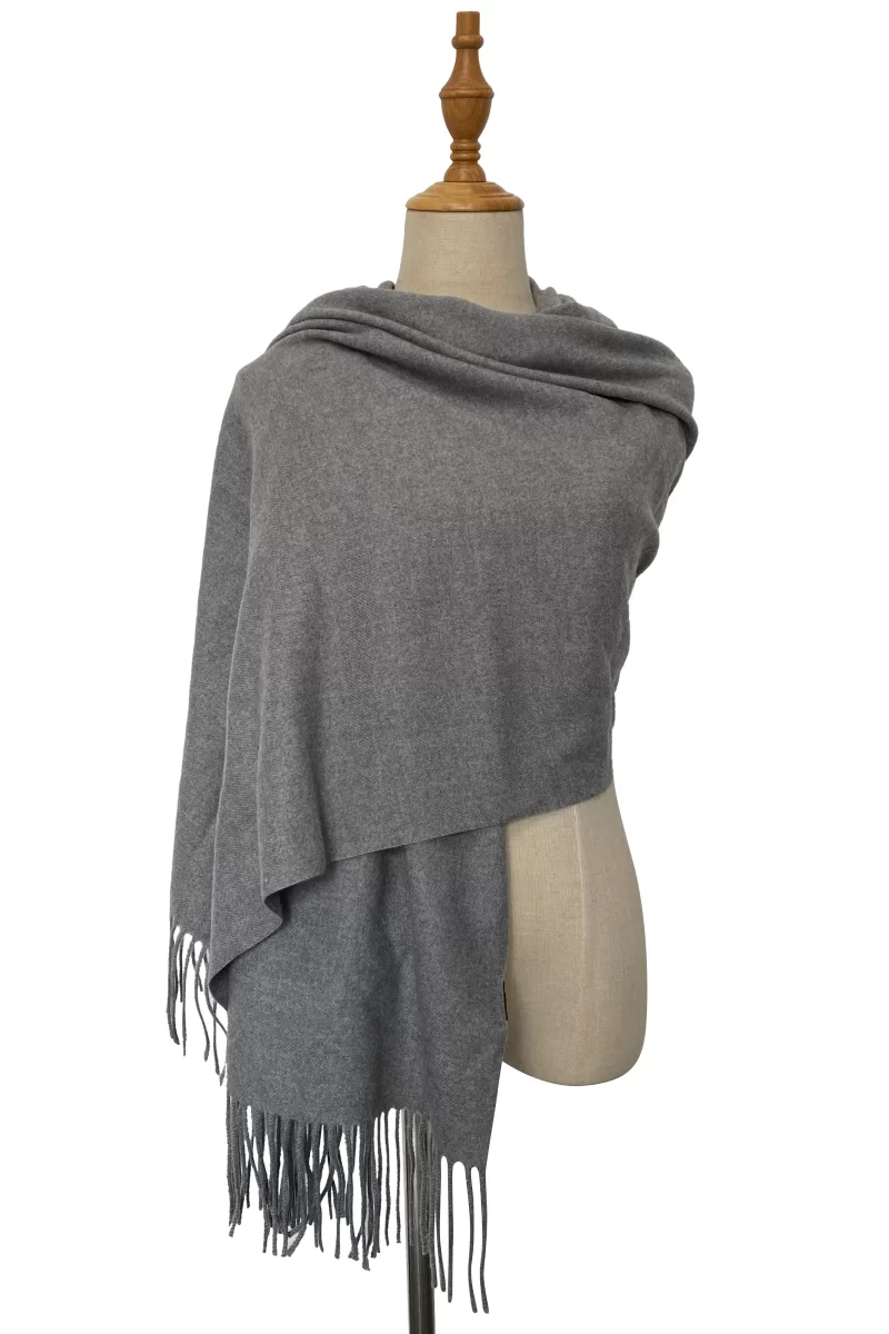 soft wool tassel blanket wrap scarf dark grey