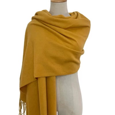 soft wool tassel blanket wrap scarf mustard