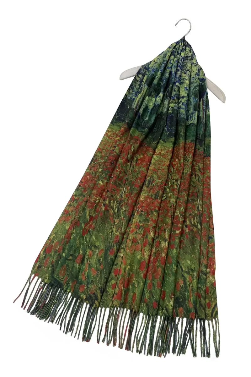 van gogh poppy field wool scarf