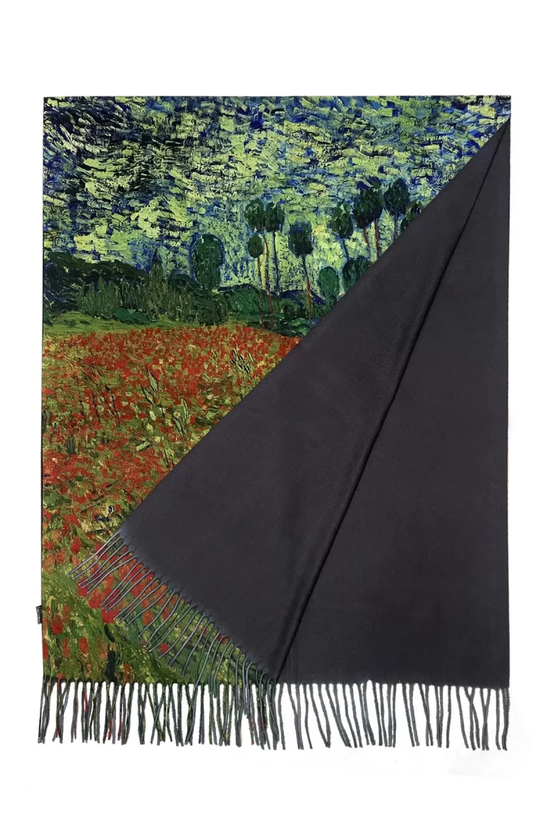 van gogh poppy field wool scarf