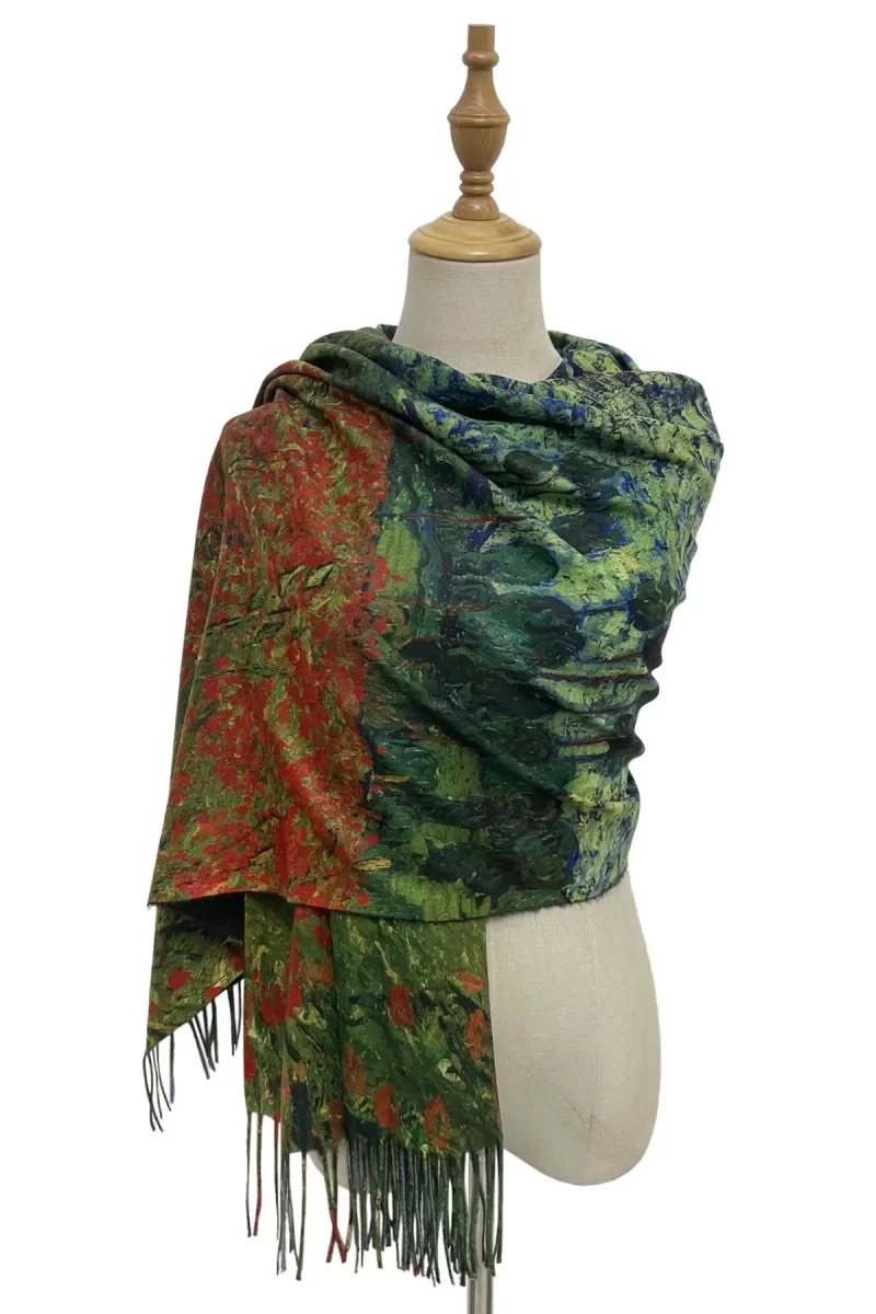 van gogh poppy field wool scarf