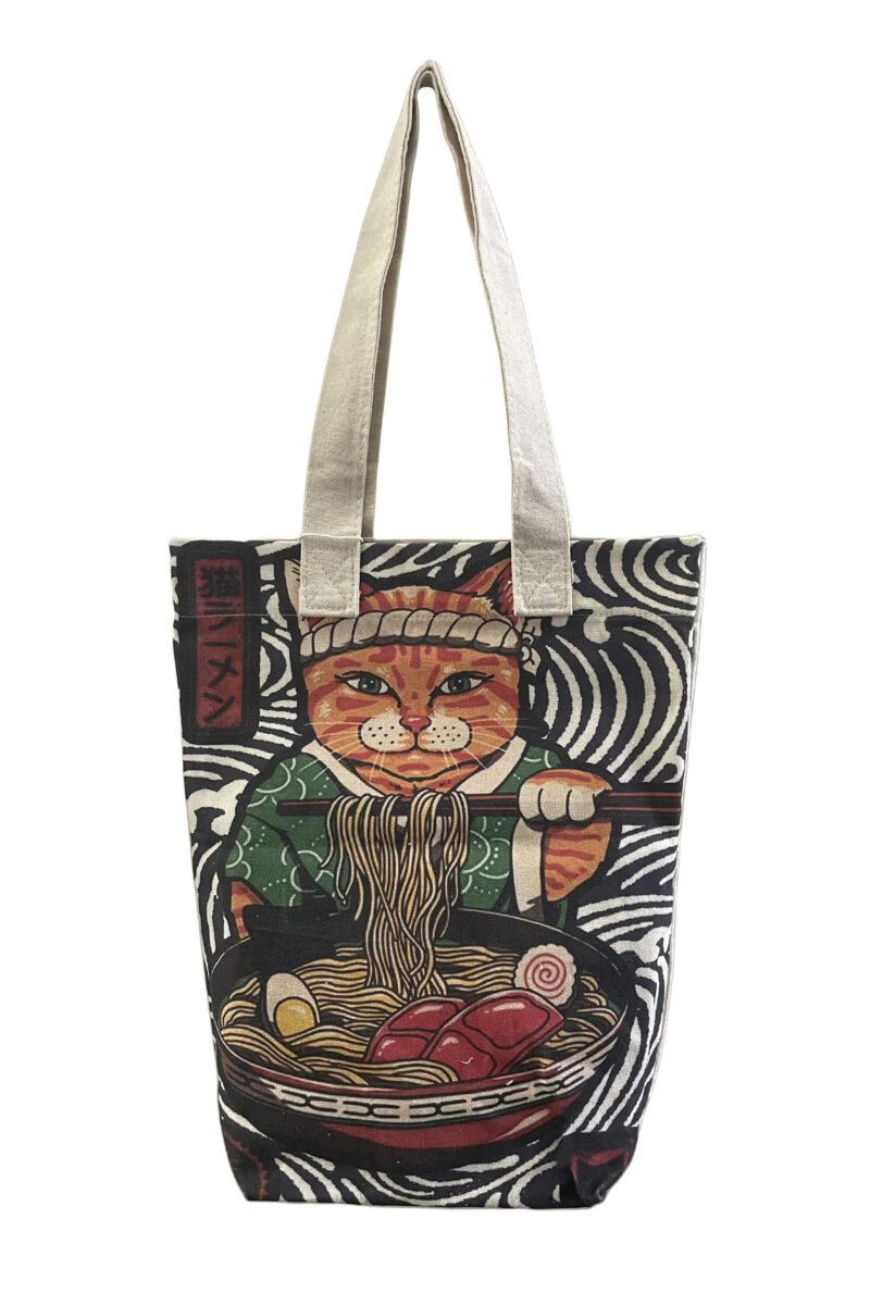 Japanese ramen cat print cotton tote bag