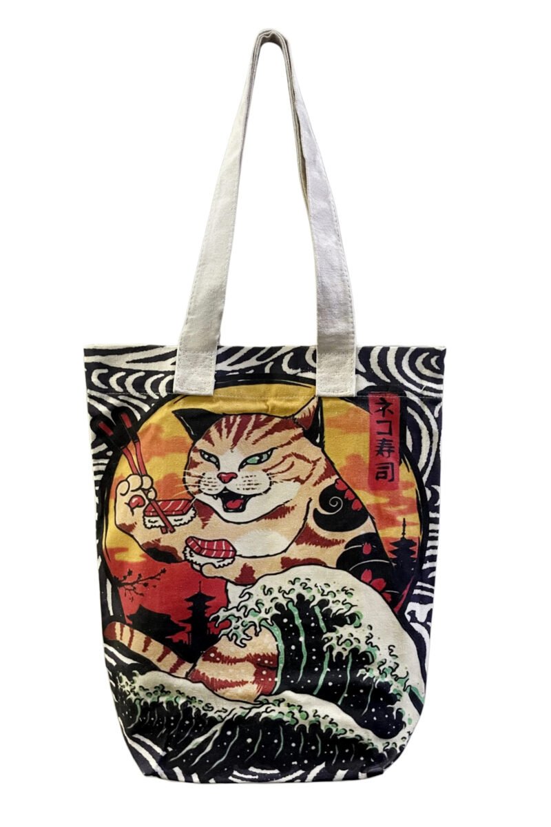 Japanese sushi cat print cotton tote bag