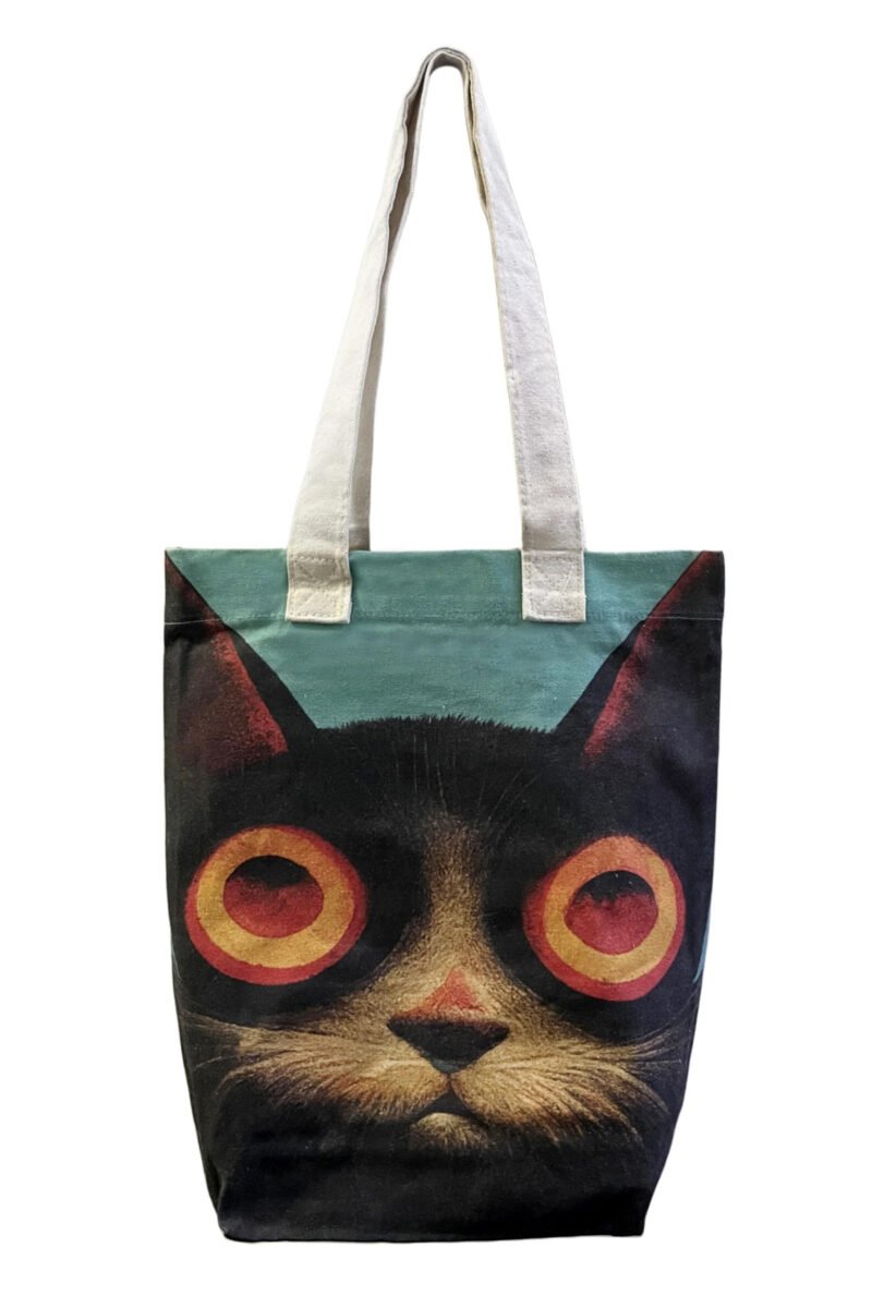 hypnotised cat eyes print cotton tote bag