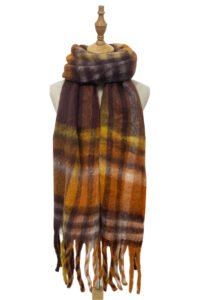 checked soft blanket tassel scarf brown orange