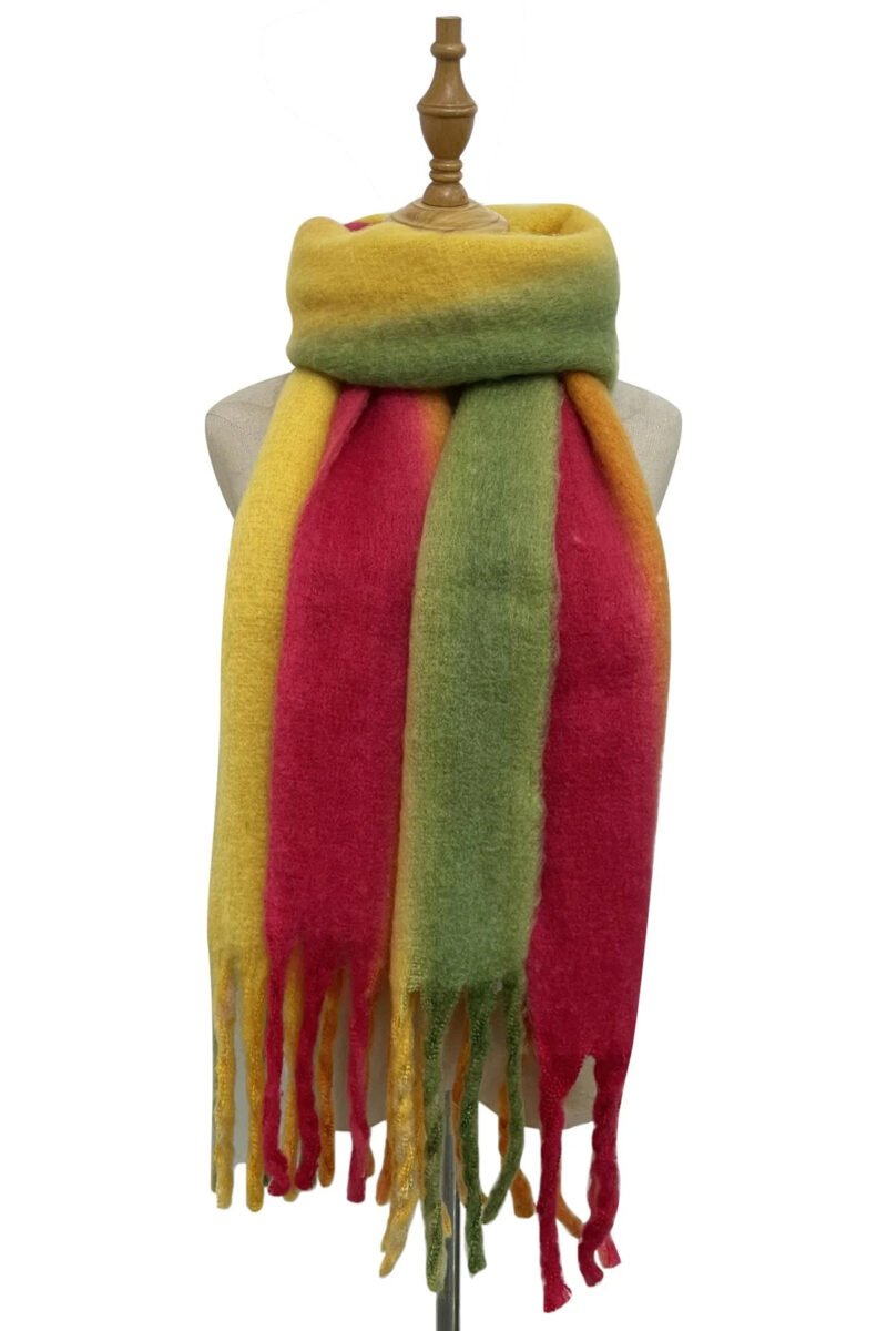 hand dyed multi stripe tassel blanket wrap green yellow fuchsia pink