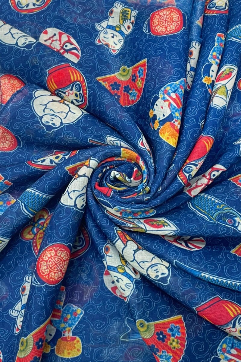 Japanese Mini Cartoon Print Frayed Scarf