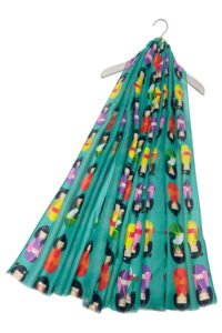 Japanese Doll Print Frayed Scarf