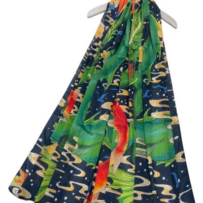 Japanese Dragon Print Silk Scarf