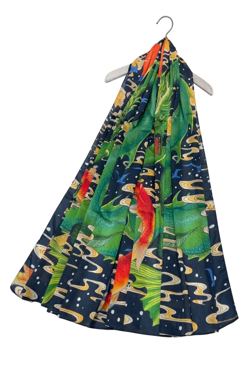 Japanese Dragon Print Silk Scarf