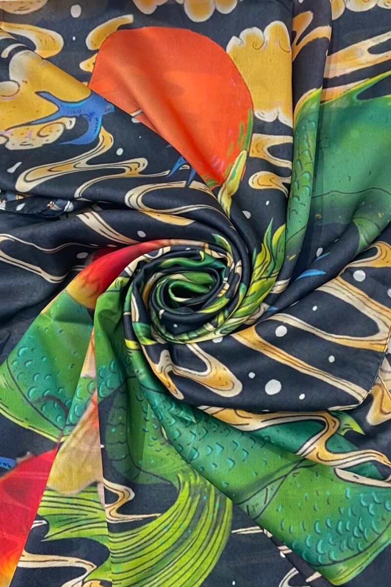 Japanese Dragon Print Silk Scarf