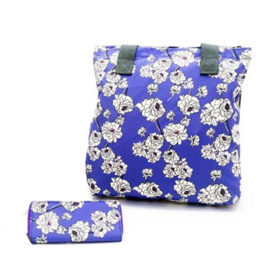 Peony floral royal blue bag and purse set