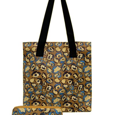 Abstract leopard print brown bag and purse set