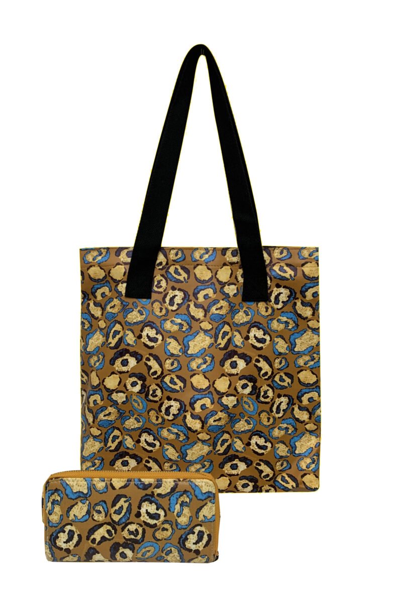 Abstract leopard print brown bag and purse set