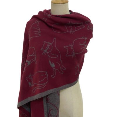 Cute Illustrated Cat Reversible Tassel Scarf