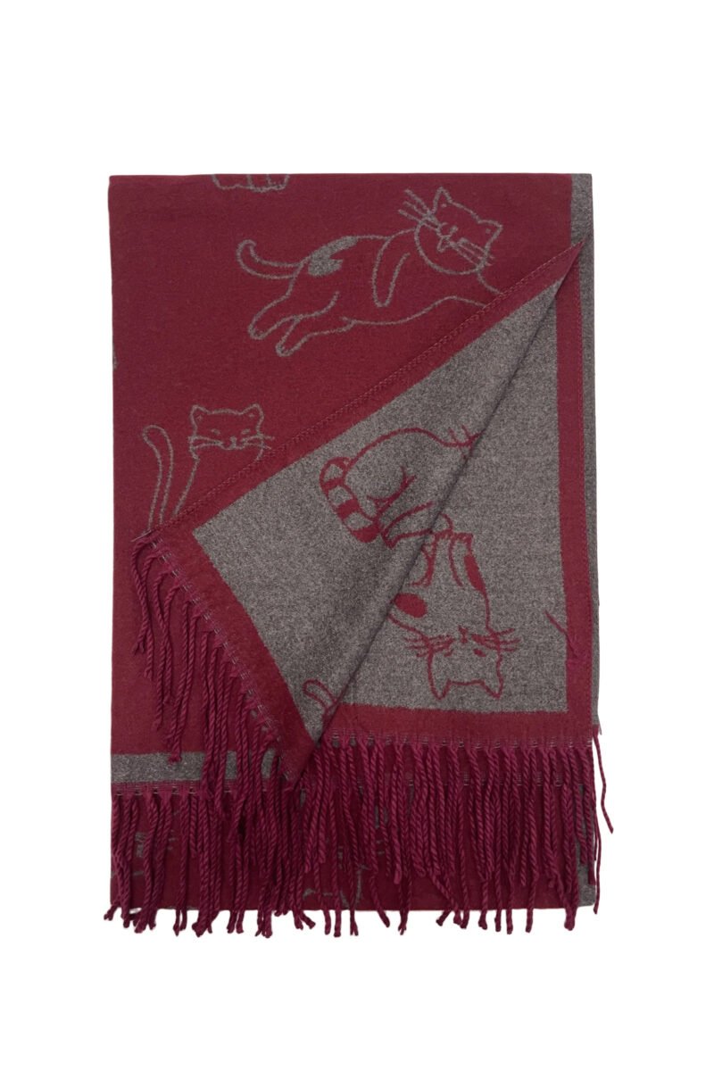 Cute Illustrated Cat Reversible Tassel Scarf